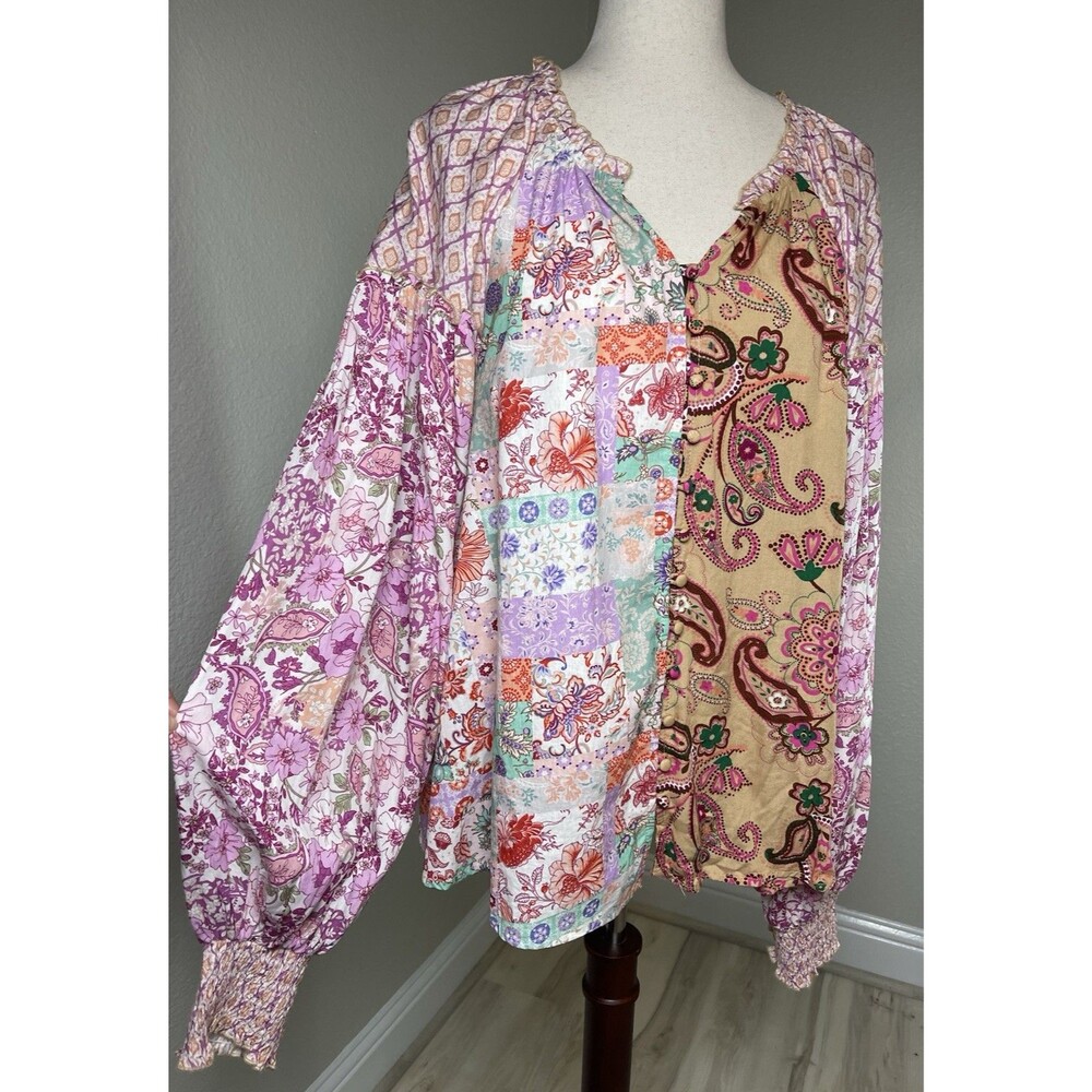 Oli & Hali NEW womens paisley balloon sleeve boho cottagecore blouse Large - Picture 2 of 12